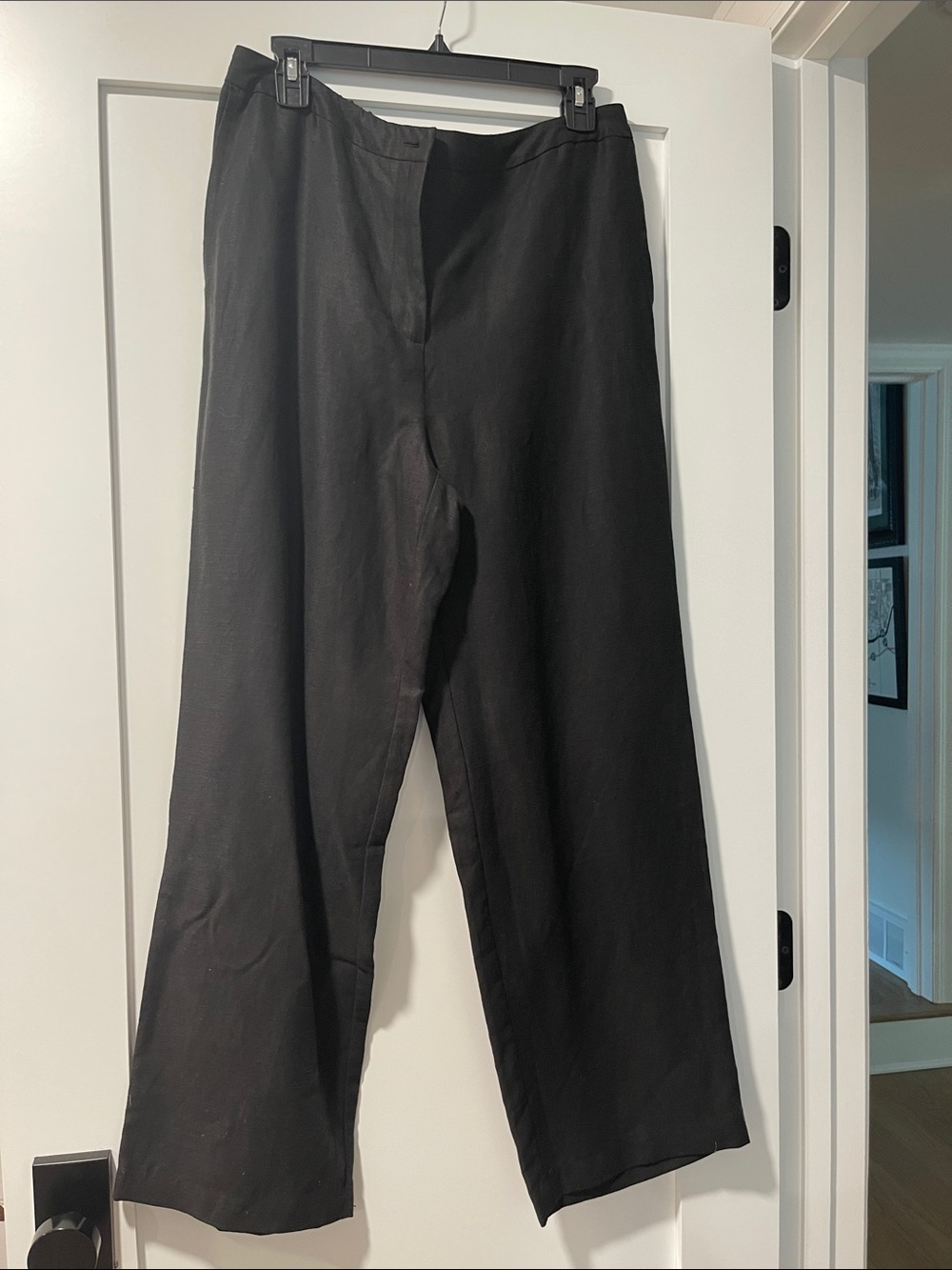 Eileen Fisher Black Wide-Leg Linen Blend Pants
